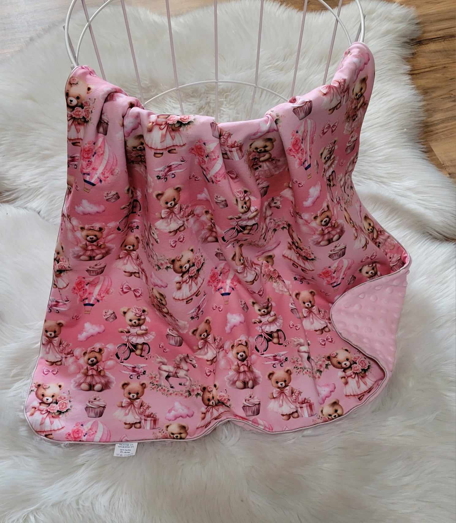 Handmade ružová deka 70x90cm Medvedíky
