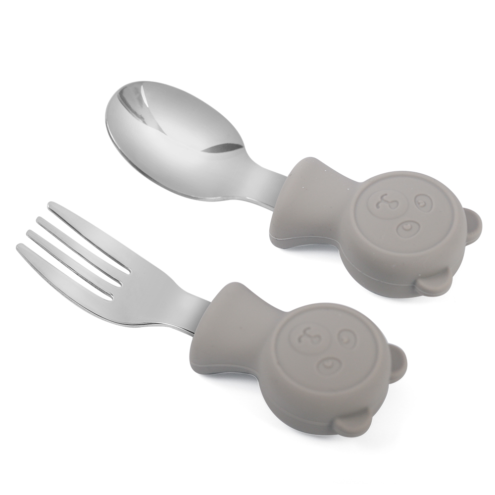 Martons Detský príbor – lyžička a vidlička kovová BEAR 2ks, Light Beige