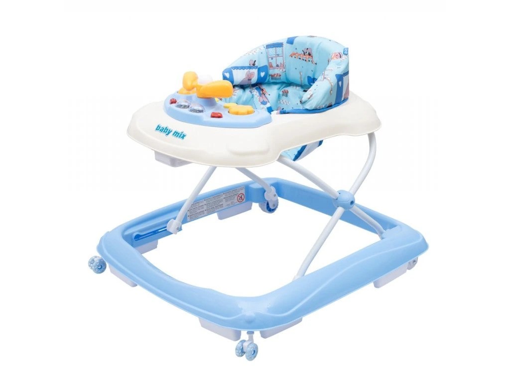 Baby Mix Detské chodítko s volantom a silikónovými kolieskami - Svetlo modré