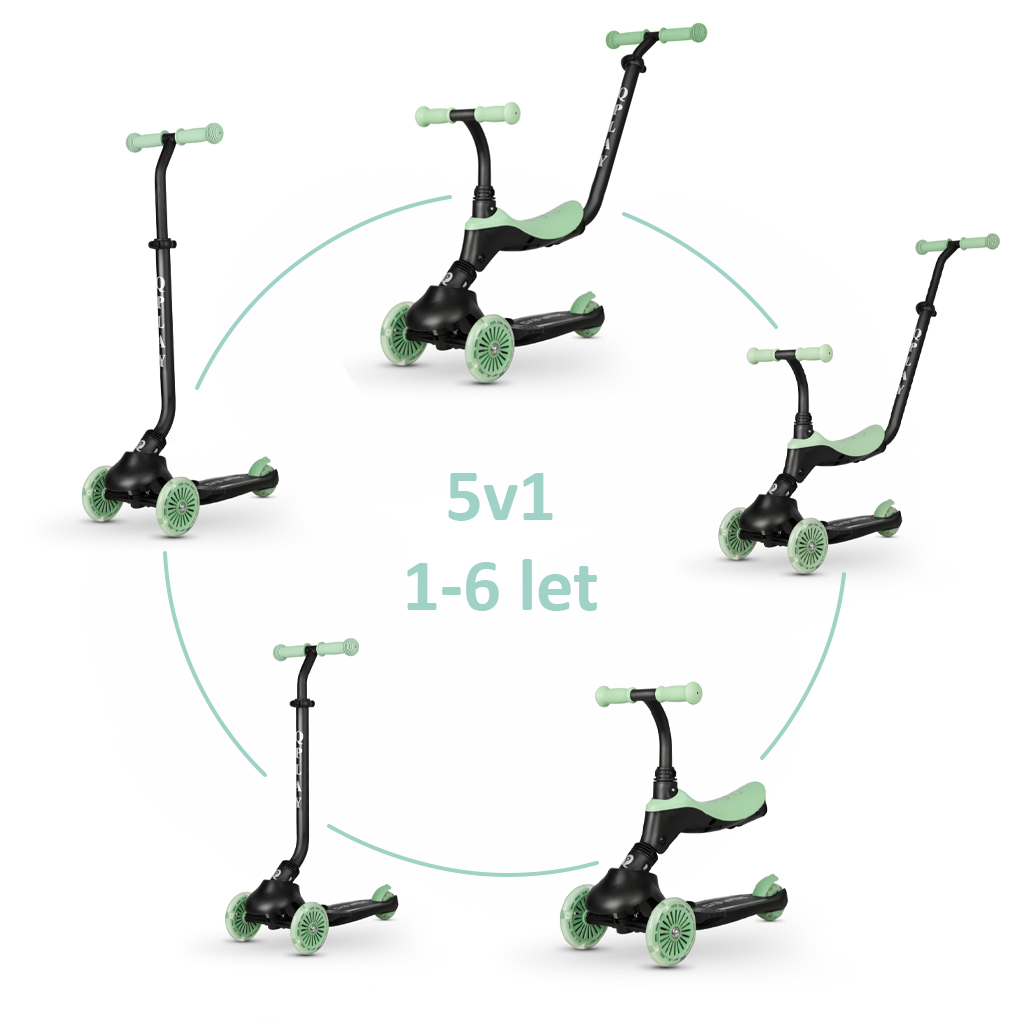 QPLAY Kolobežka / odrážadlo Sema Evo s LED svetlami Jade Green, vek 1 - 6 rokov, do 50 kg