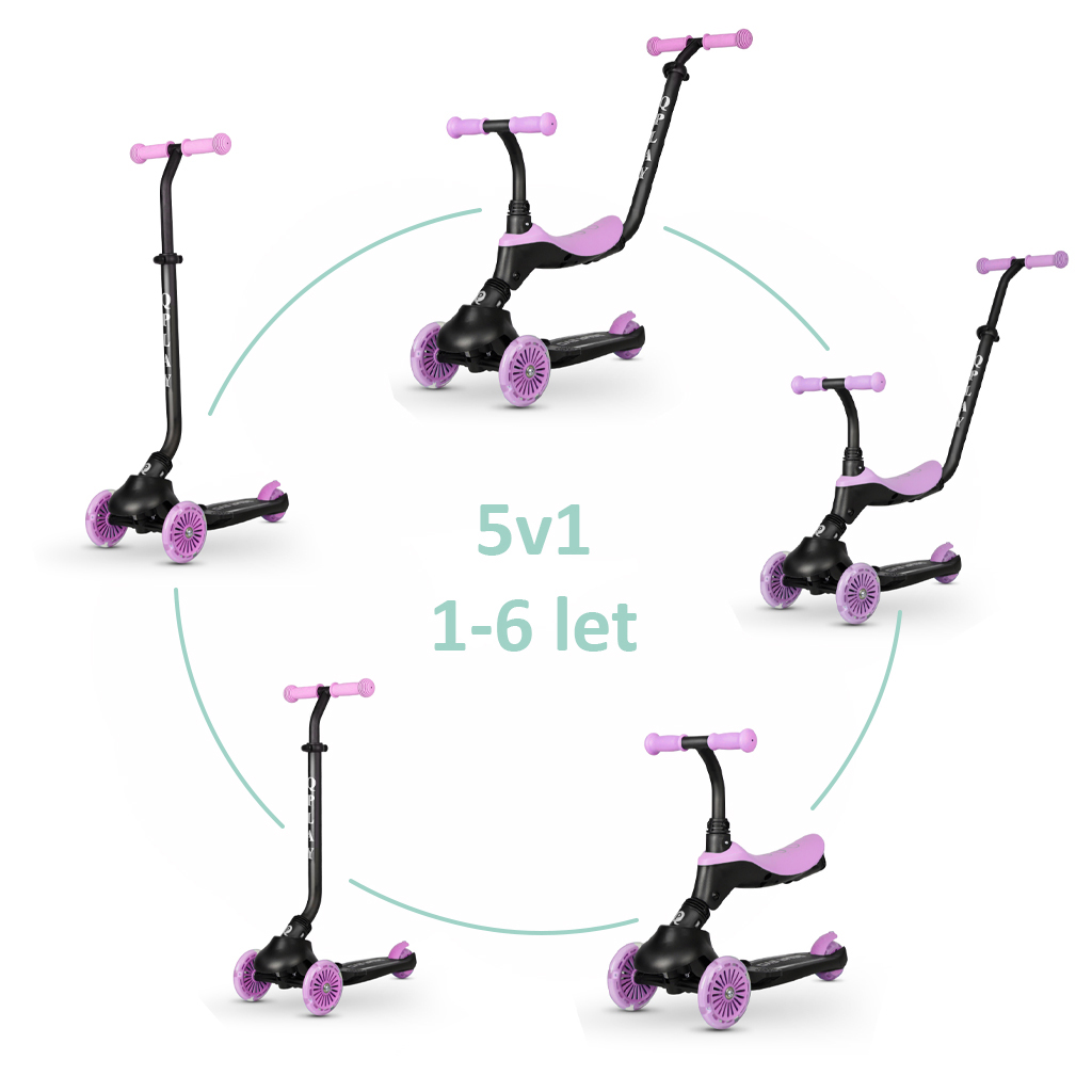 QPLAY Kolobežka / odrážadlo Sema Evo s LED svetlami Violet, vek 1 - 6 rokov, do 50 kg
