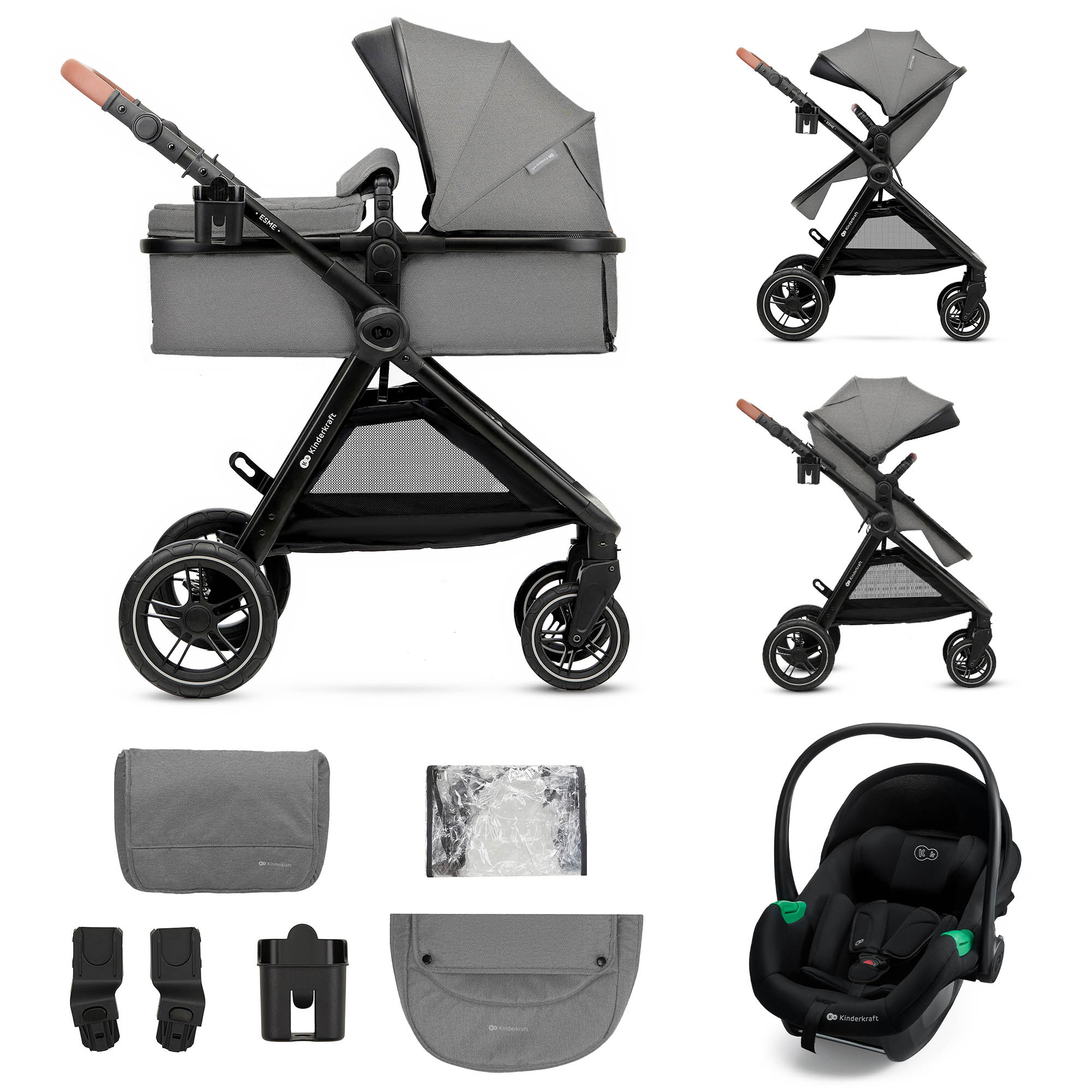 KINDERKRAFT Kočík kombinovaný 3v1 Esme Pro Moonlight Grey