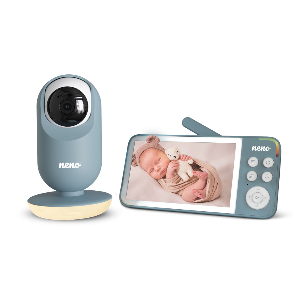 NENO Video pestúnka Vedo, bezdrôtový 5" monitor, otočná kamera 355°, nočné svetlo, biely šum Blue