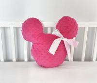 Handmade Mickey vankúšik minky pink s ružovou mašľou