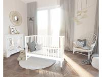 Drevená postieľka/pohovka + zábrana MAGDALÉNA biela