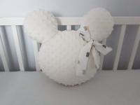 Handmade Mickey vankúšik minky maslový s bielou mašľou