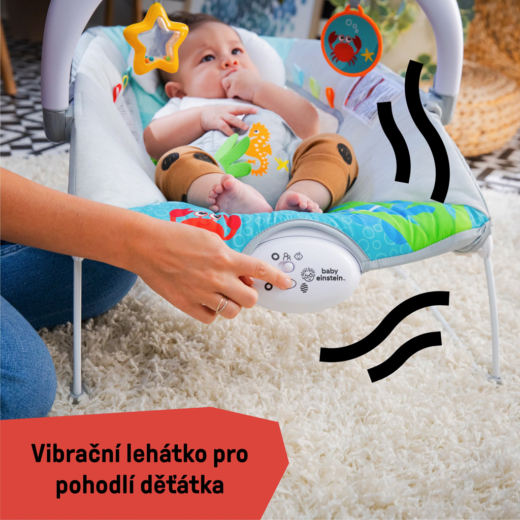 BABY EINSTEIN Lehátko hudobné vibračné so svetielkami Kick to It Neptune do 9 kg