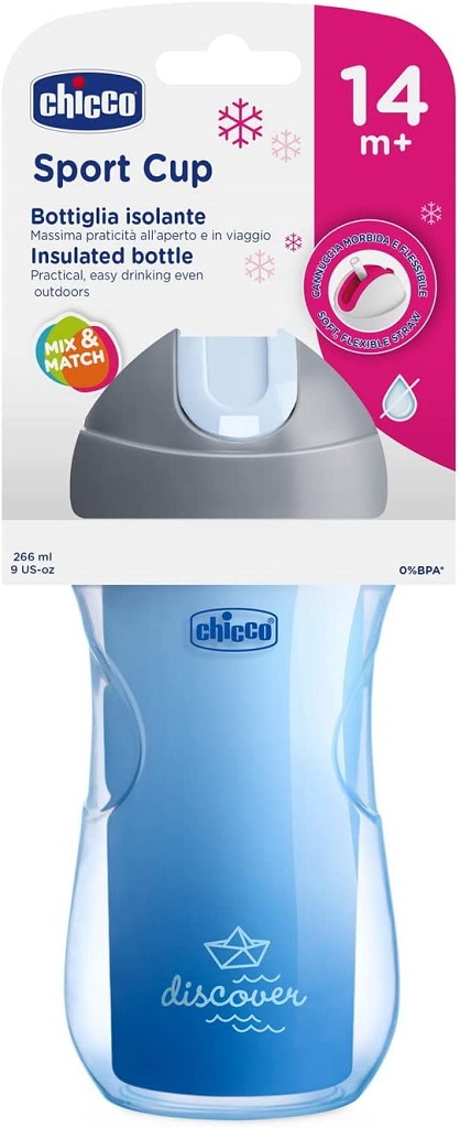 CHICCO Hrnček Sport termo so slamkou 266 ml modrý 14m+