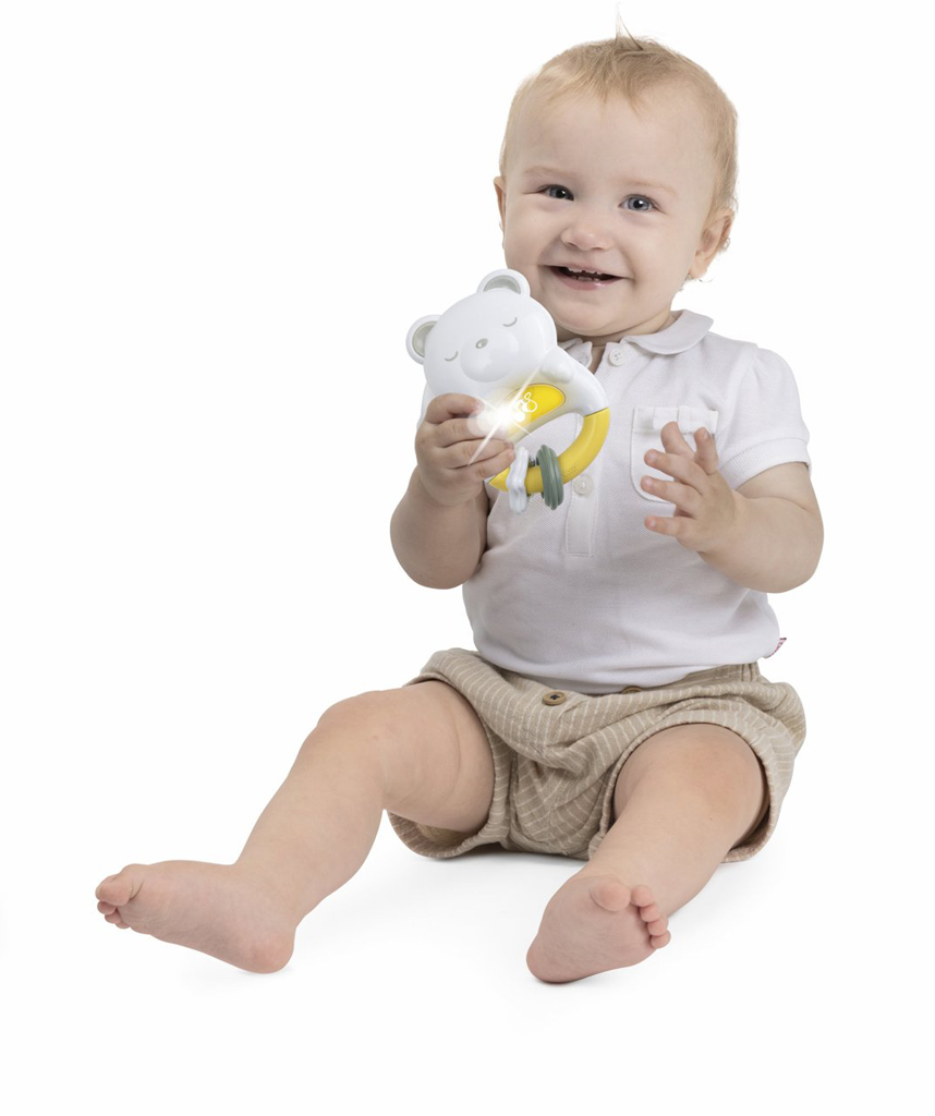 CHICCO Hrkálka a nočné svetielko Macko 2v1 0m+