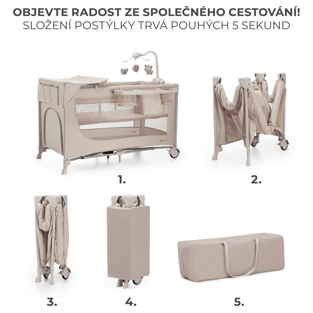 KINDERKRAFT Postieľka cestovná Joy 2 s doplnkami Beige