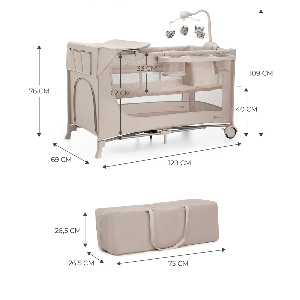 KINDERKRAFT Postieľka cestovná Joy 2 s doplnkami Beige