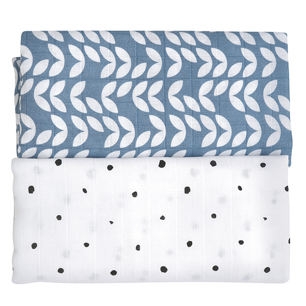 MOTHERHOOD Prikrývka a zavinovačka bavlnená mušelínová Premium 2 ks Blue Classics 100x120 cm