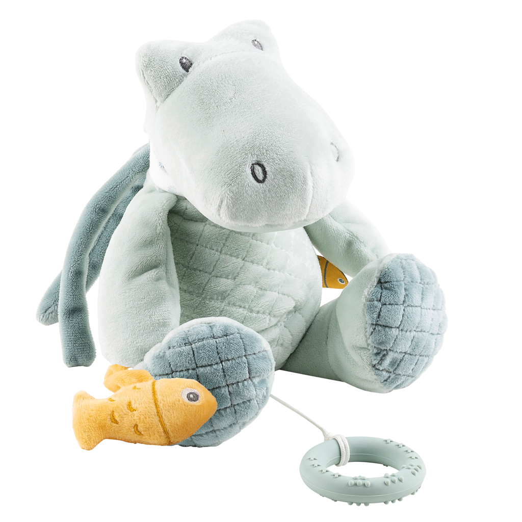 NATTOU Krokodíl plyšový hudobný Romeo s hryzačkou silikón 30 cm Romeo, Jules &amp; Sally