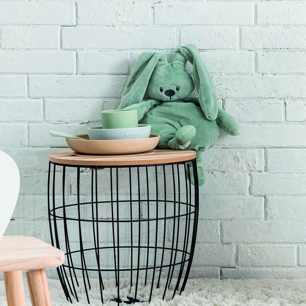 NATTOU Set jedálenský silikónový 4 ks pieskovo-zelený bez BPA