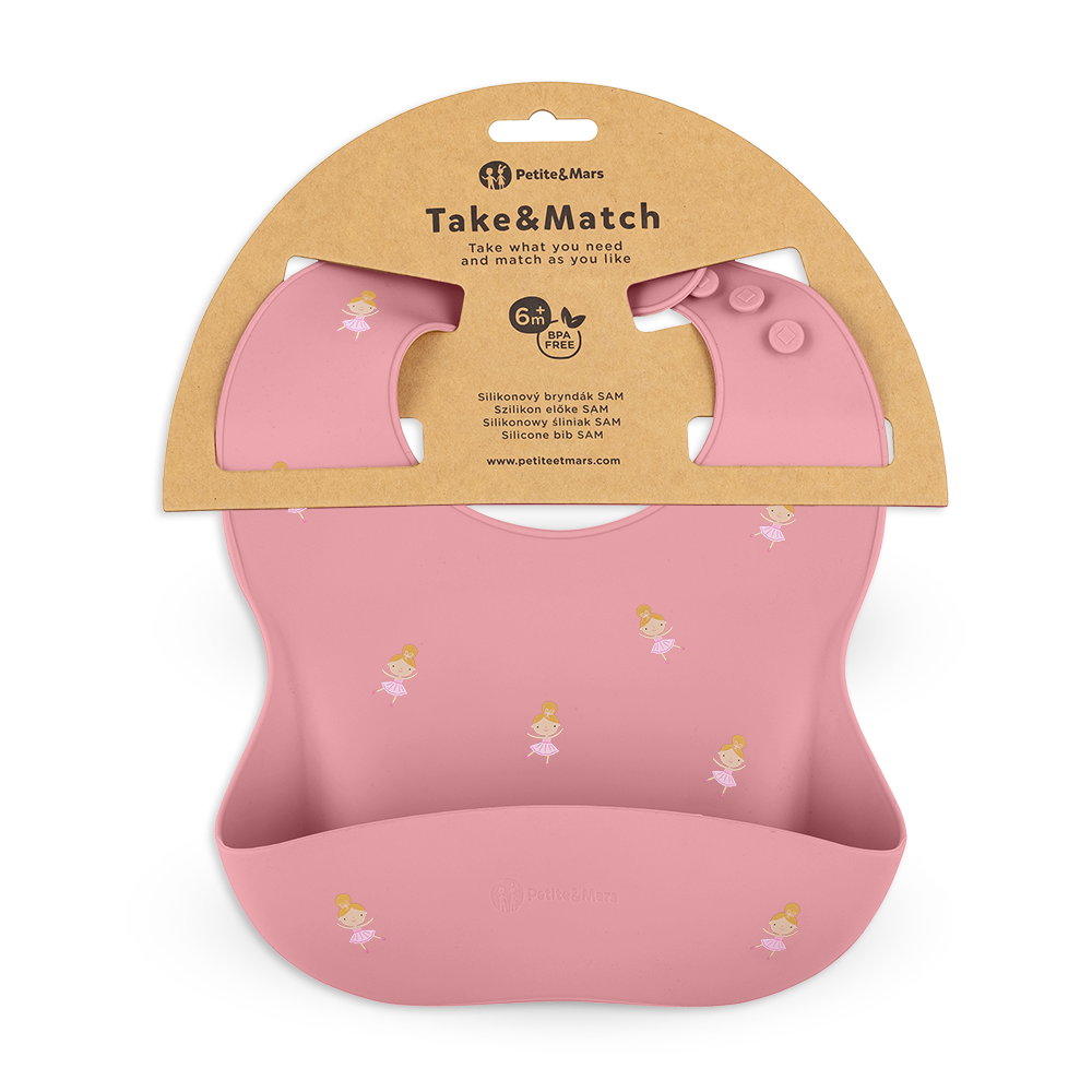 PETITE&amp;MARS Podbradník silikónový Take&amp;Match Rose Princesses 6m+