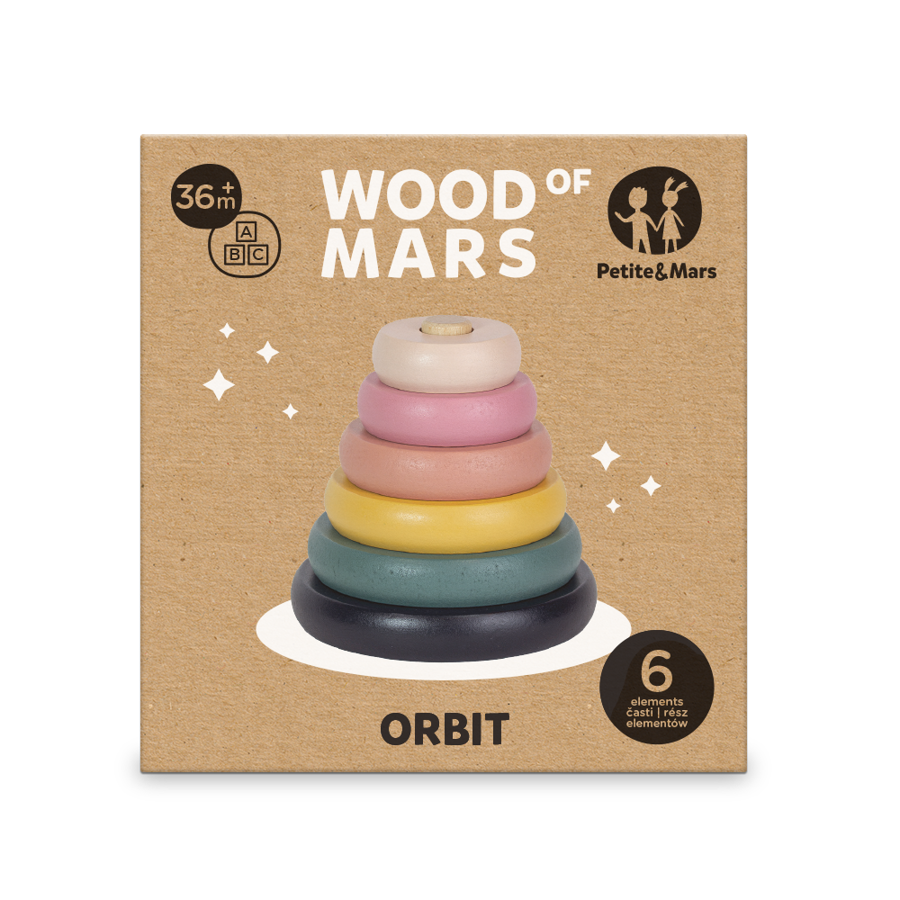 PETITE&amp;MARS Hračka drevená skladacia Orbit Wood of Mars 36m+ Aurora Pink