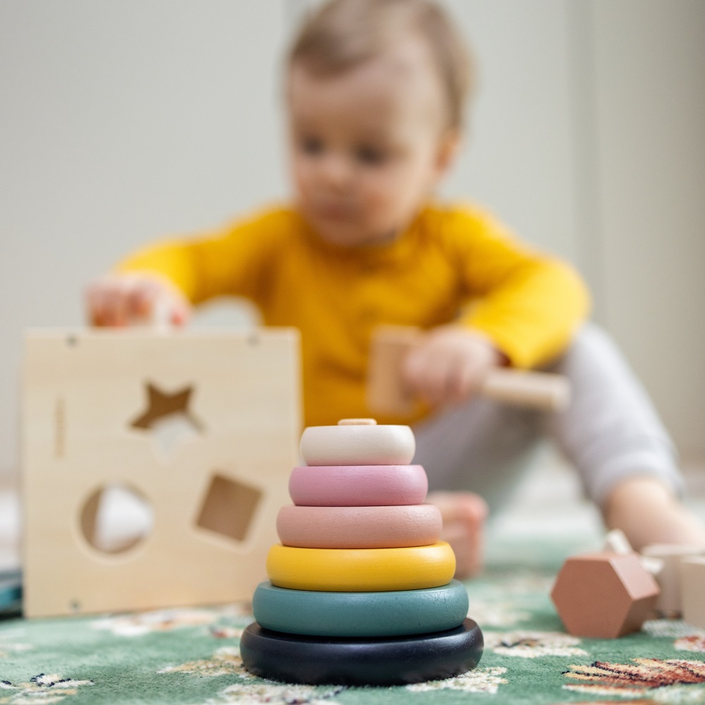 PETITE&amp;MARS Hračka drevená skladacia Orbit Wood of Mars 36m+ Aurora Pink