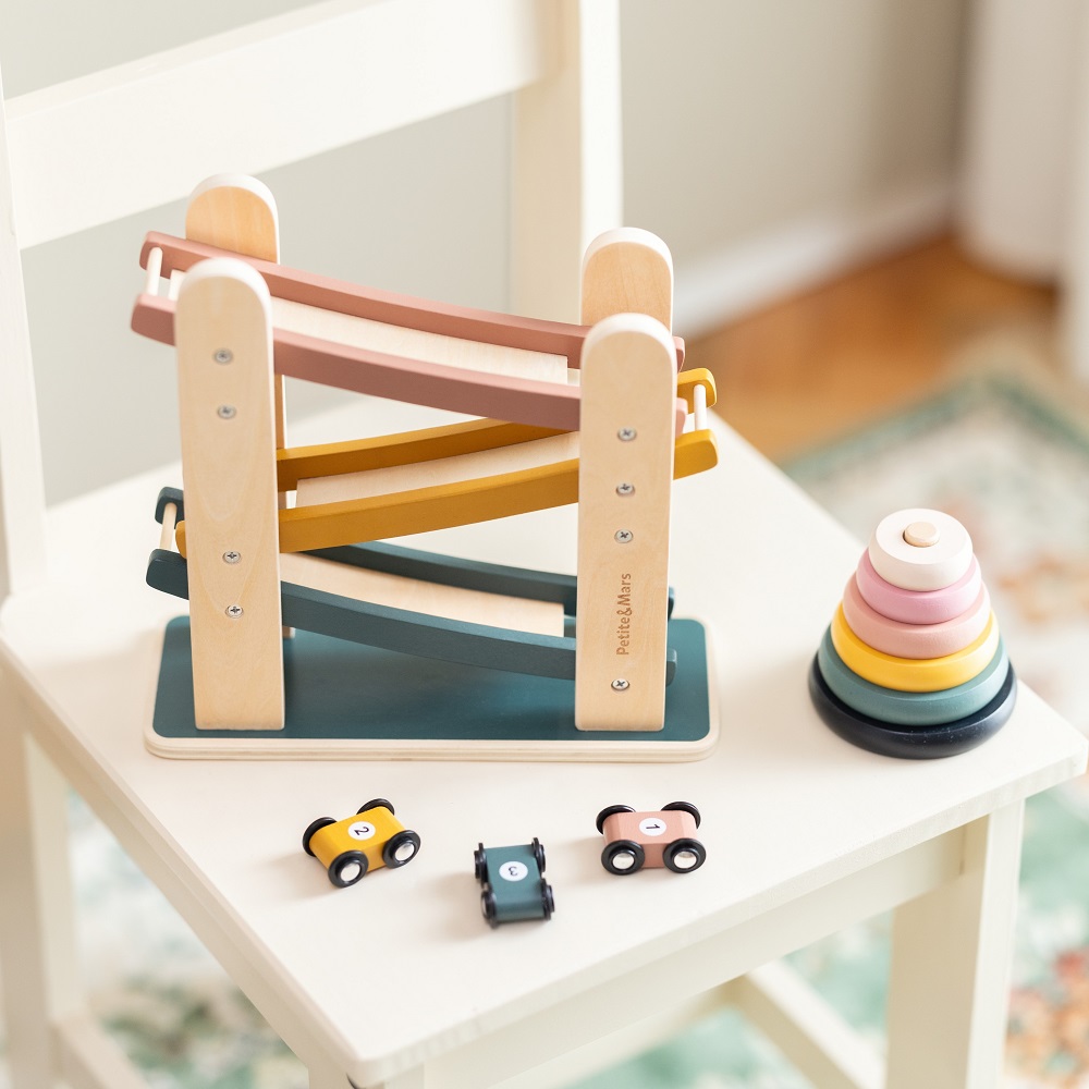 PETITE&amp;MARS Hračka drevená pretekárska dráha Milky Way Wood of Mars 18m+ Cosmic Blue