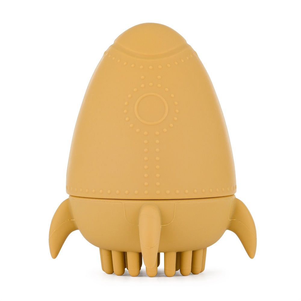 PETITE&MARS Hračka silikónová do vody s kefkou Splashy Rocket Intense Ochre 6m+