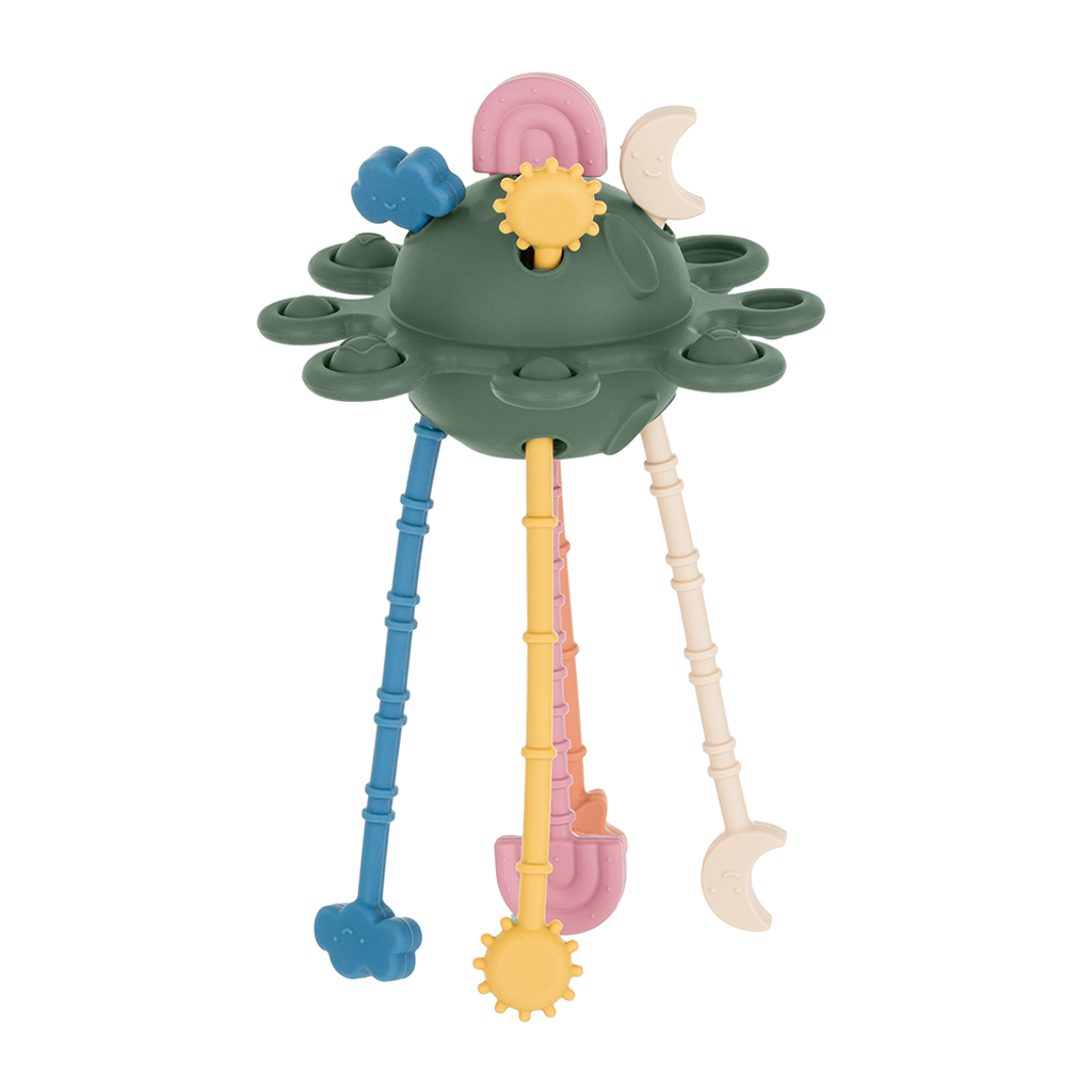 PETITE&amp;MARS Hračka silikónová senzorická Crazy planet Misty Green 10m+