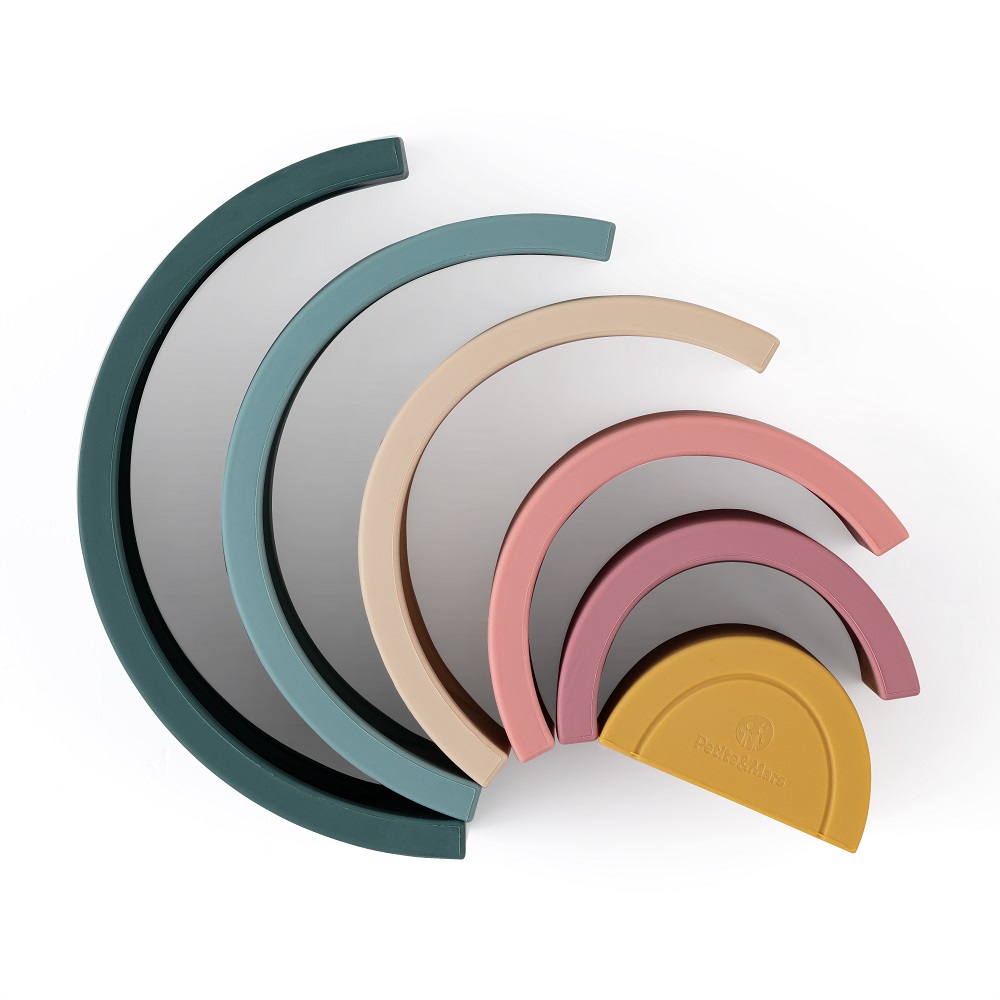 PETITE&amp;MARS Hračka silikónová skladacia Rainbow Misty Green 12m+