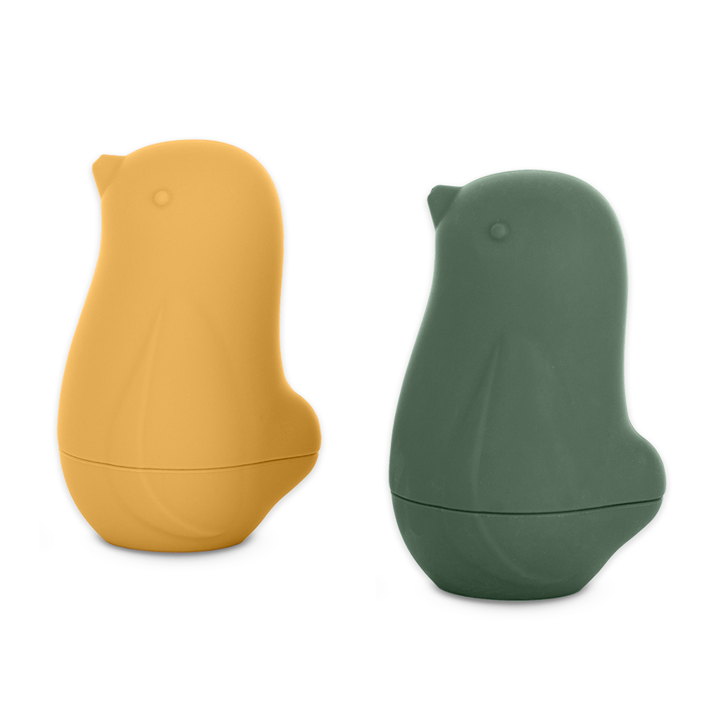 PETITE&MARS Hračky silikónové do vody Love birds Ochre Green 6m+