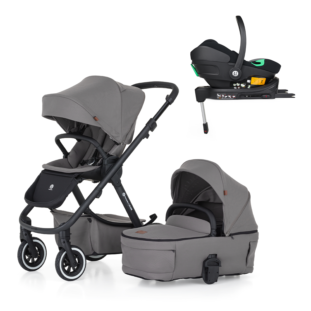 PETITE&amp;MARS Kočík kombinovaný ICON 2v1 Dove Grey LITE AIR + Core Pro i-Size Black Grey + Báza