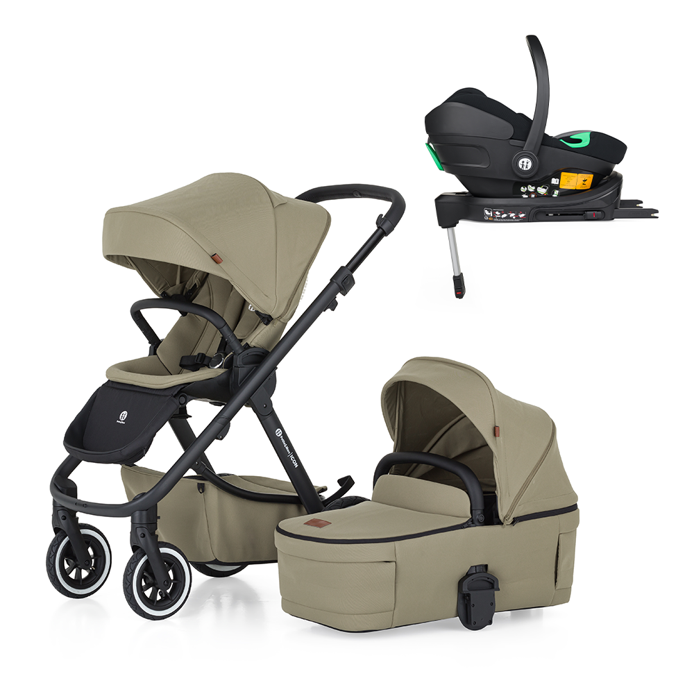 PETITE&amp;MARS Kočík kombinovaný ICON 2v1 Mossy Green LITE AIR + Core Pro i-Size Black Grey + Báza