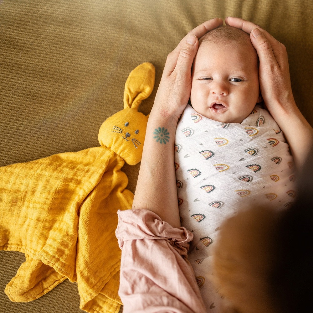 PETITE&amp;MARS Maznáčik bambusový mušelínový Hugo Misty Green 0m+