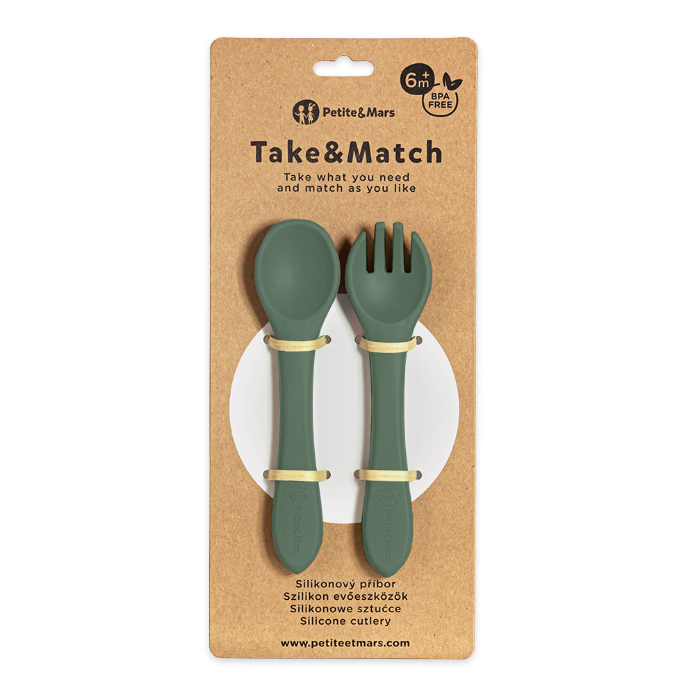 PETITE&amp;MARS Príbor silikónový TAKE&amp;MATCH Misty Green 6m+