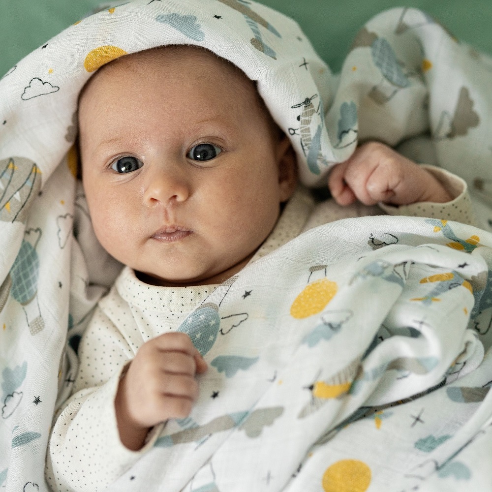 PETITE&amp;MARS Sada plienok bambusová mušelínová 3ks Moussy Grey Planes, 68 x 68 cm