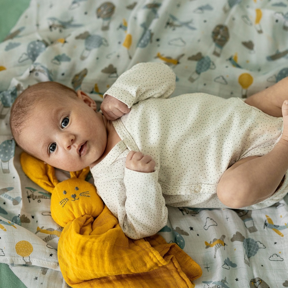 PETITE&amp;MARS Sada plienok bambusová mušelínová 3ks Moussy Grey Planes, 68 x 68 cm