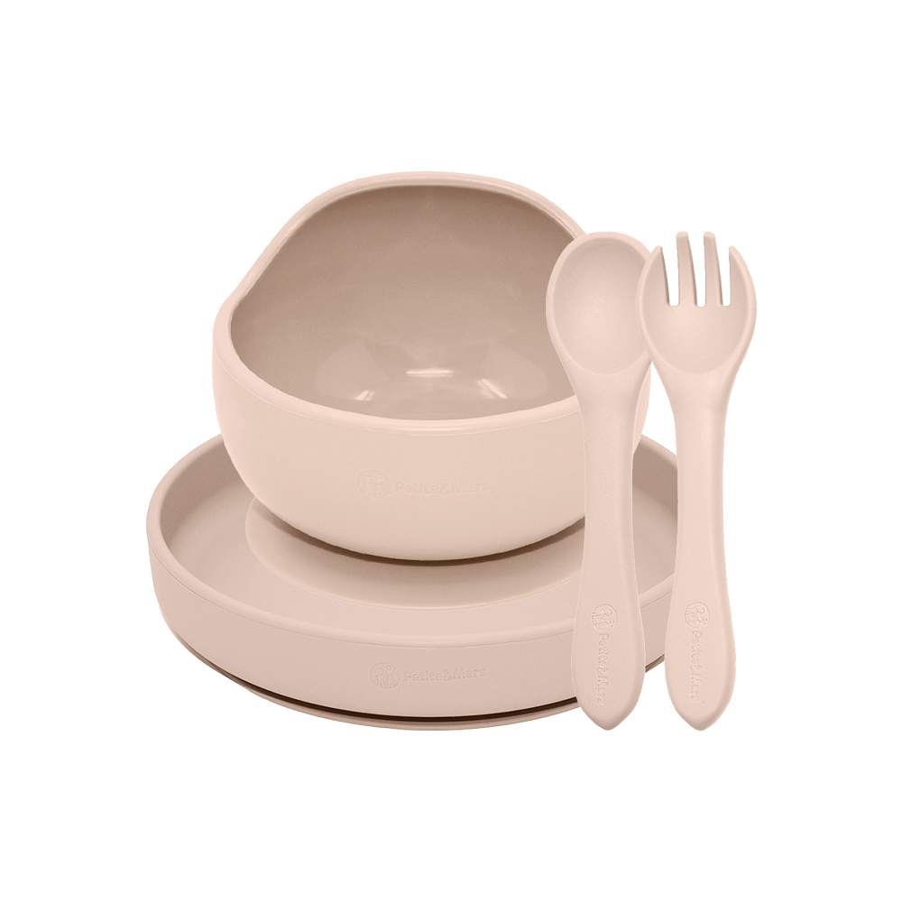 PETITE&amp;MARS Set jedálenský silikónový TAKE&amp;MATCH 3 ks Desert Sand 6m+