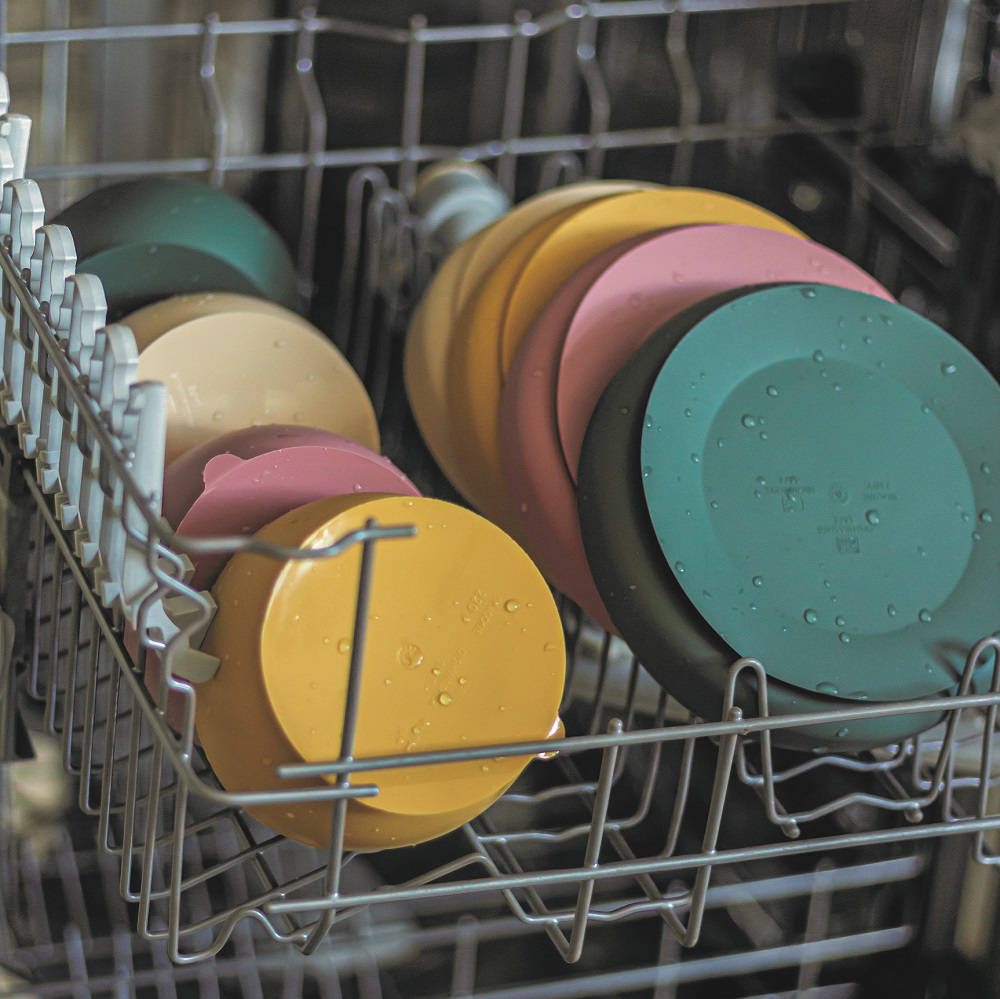 PETITE&amp;MARS Set jedálenský silikónový TAKE&amp;MATCH 4 ks Misty Green - Intense Ochre 6m+