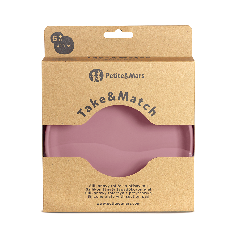 PETITE&amp;MARS Tanier silikónový s prísavkou TAKE&amp;MATCH Dusty Rose 6m+