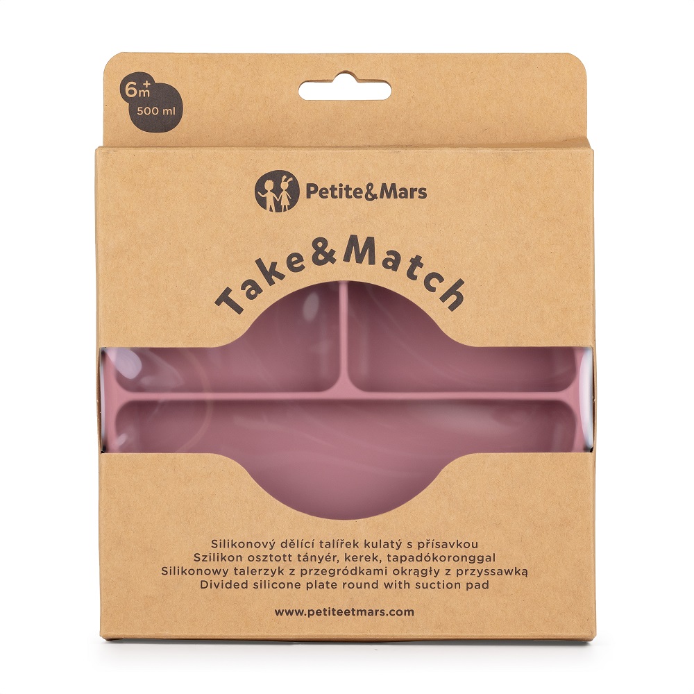 PETITE&amp;MARS Tanierik silikónový deliaci okrúhly Take&amp;Match Dusty Rose 6m+
