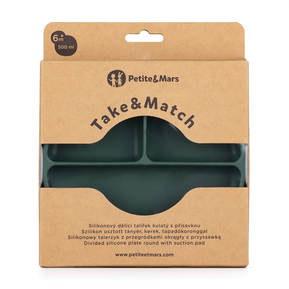 PETITE&amp;MARS Tanierik silikónový deliaci okrúhly Take&amp;Match Misty Green 6m+