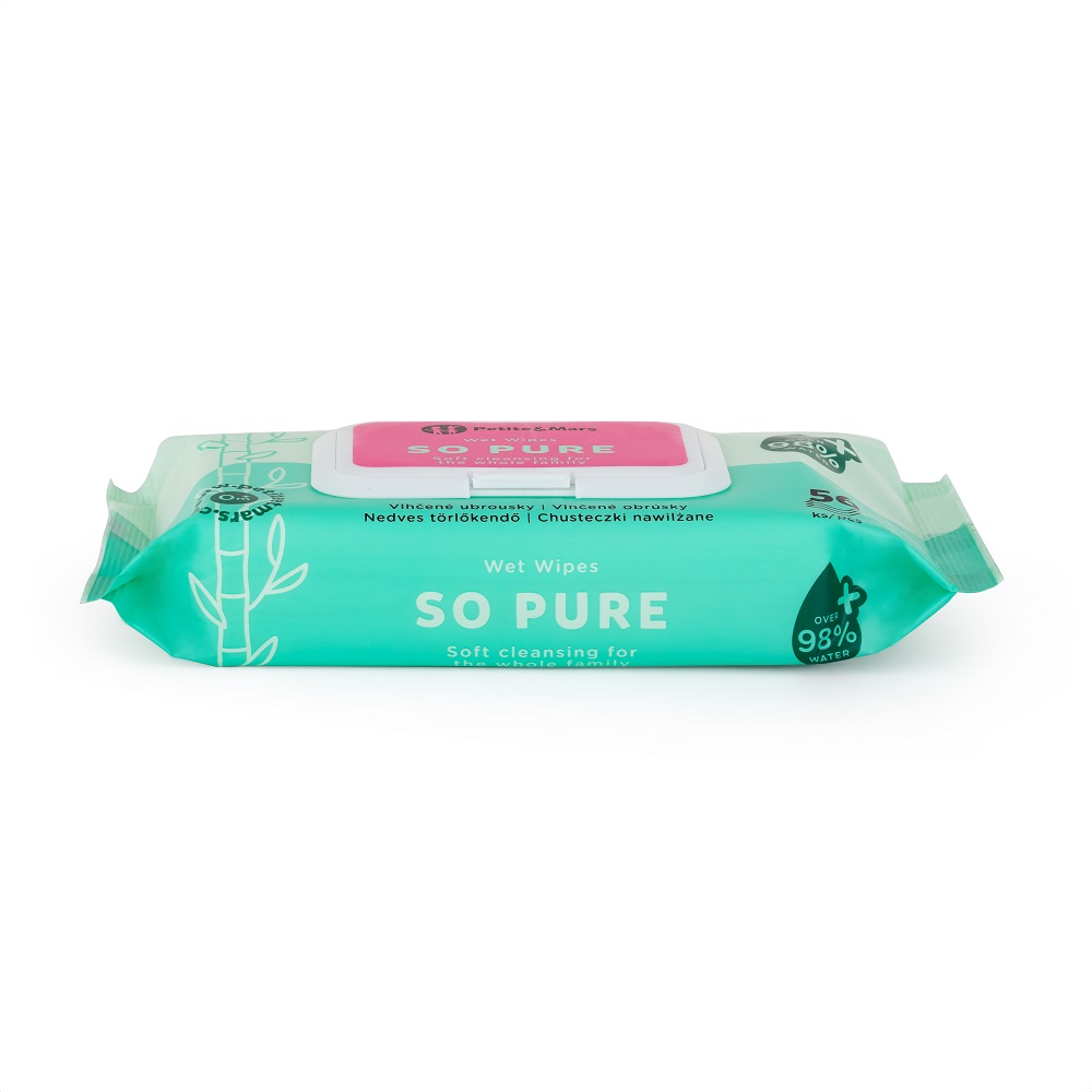 PETITE&amp;MARS Obrúsky vlhčené SO PURE bambusové bioodbúrateľné 56 ks