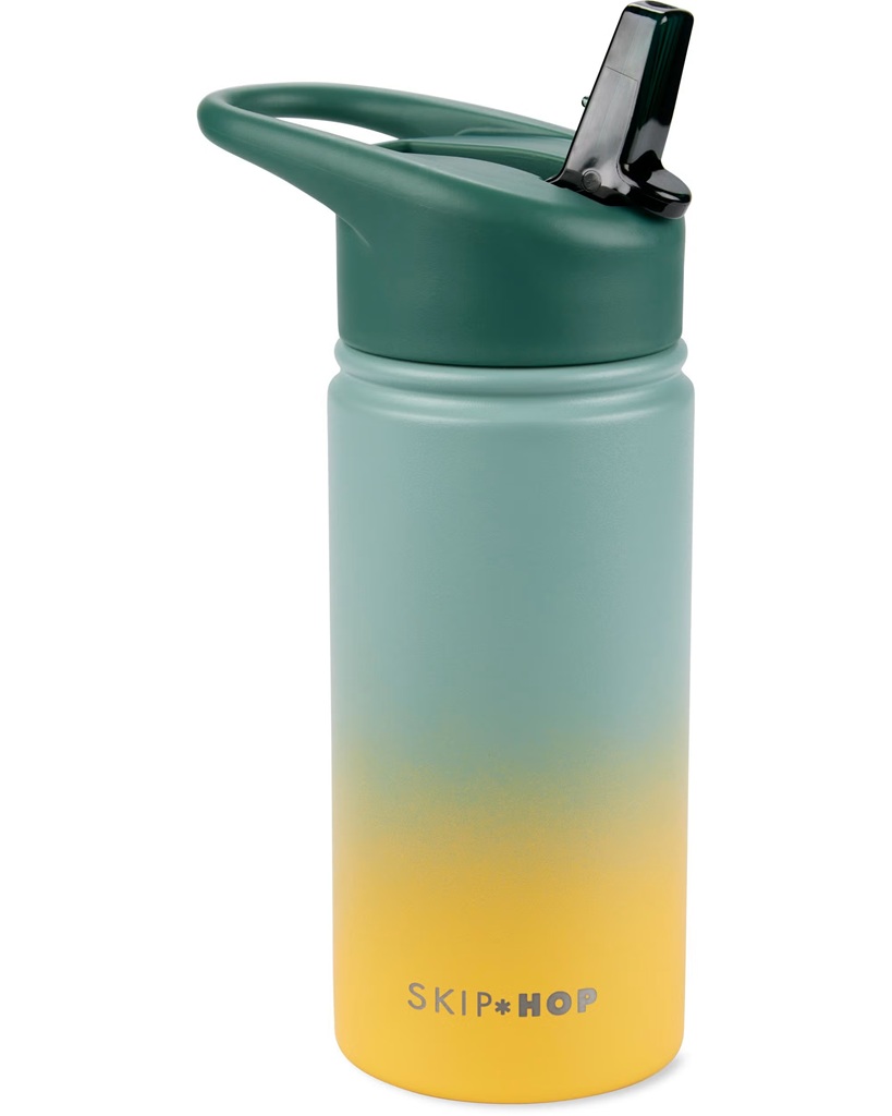 SKIP HOP Fľaša so slamkou nerezová Wander - ombré green, 450ml