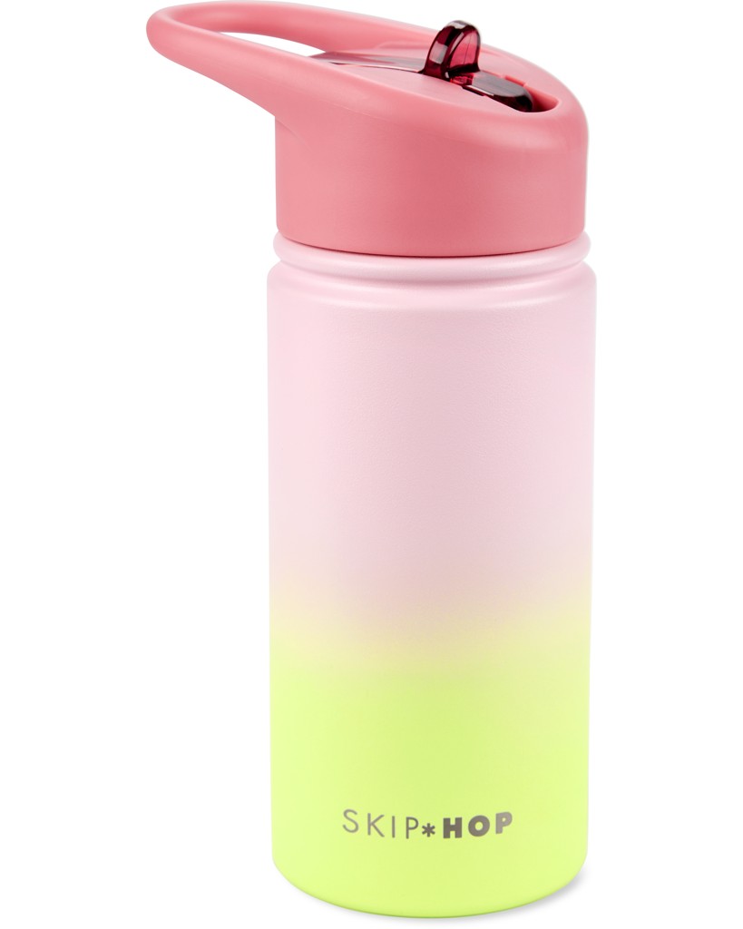 SKIP HOP Fľaša so slamkou nerezová Wander - ombré pink, 450ml