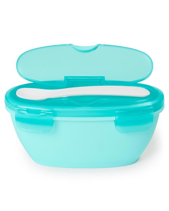 SKIP HOP Miska s lyžičkou v ochrannom puzdre Easy Serve Teal 240 ml, 3m+