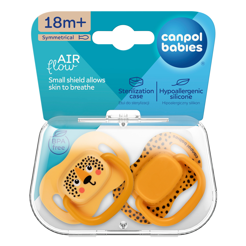 CANPOL BABIES Set symetrických silikónových cumlíkov BabiesBoo 18+ 2ks oranžový
