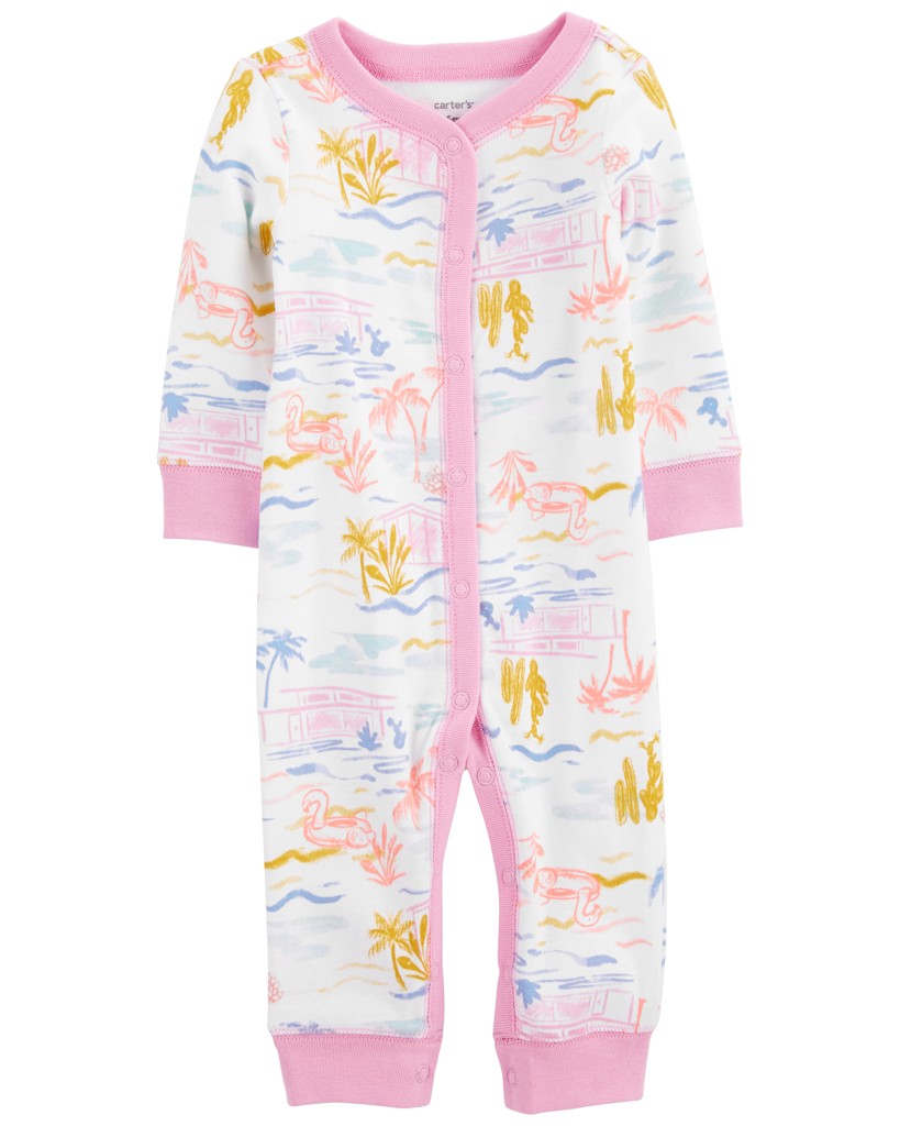 CARTER'S Overal bez nožičiek na cvoky Sleep&amp;Play Pink Palm dievča NB/ veľ. 56