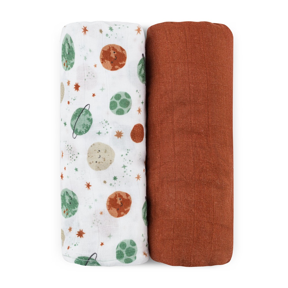 PETITE&amp;MARS Prikrývka bambusová mušelínová 2ks Misty Celestial Planets 120 x 120 cm