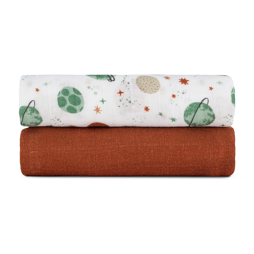 PETITE&amp;MARS Prikrývka bambusová mušelínová 2ks Misty Celestial Planets 120 x 120 cm