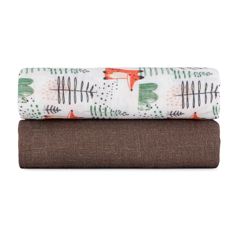 PETITE&amp;MARS Prikrývka bambusová mušelínová 2ks Misty Forest Fox 120 x 120 cm