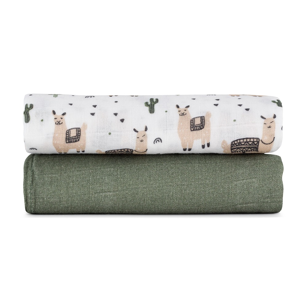 PETITE&amp;MARS Prikrývka bambusová mušelínová 2ks Misty Llama Vibes 120 x 120 cm