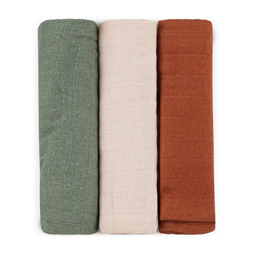 PETITE & MARS Sada plienok bambusová mušelínová 3ks Moussy Earth Tones 68 x 68 cm