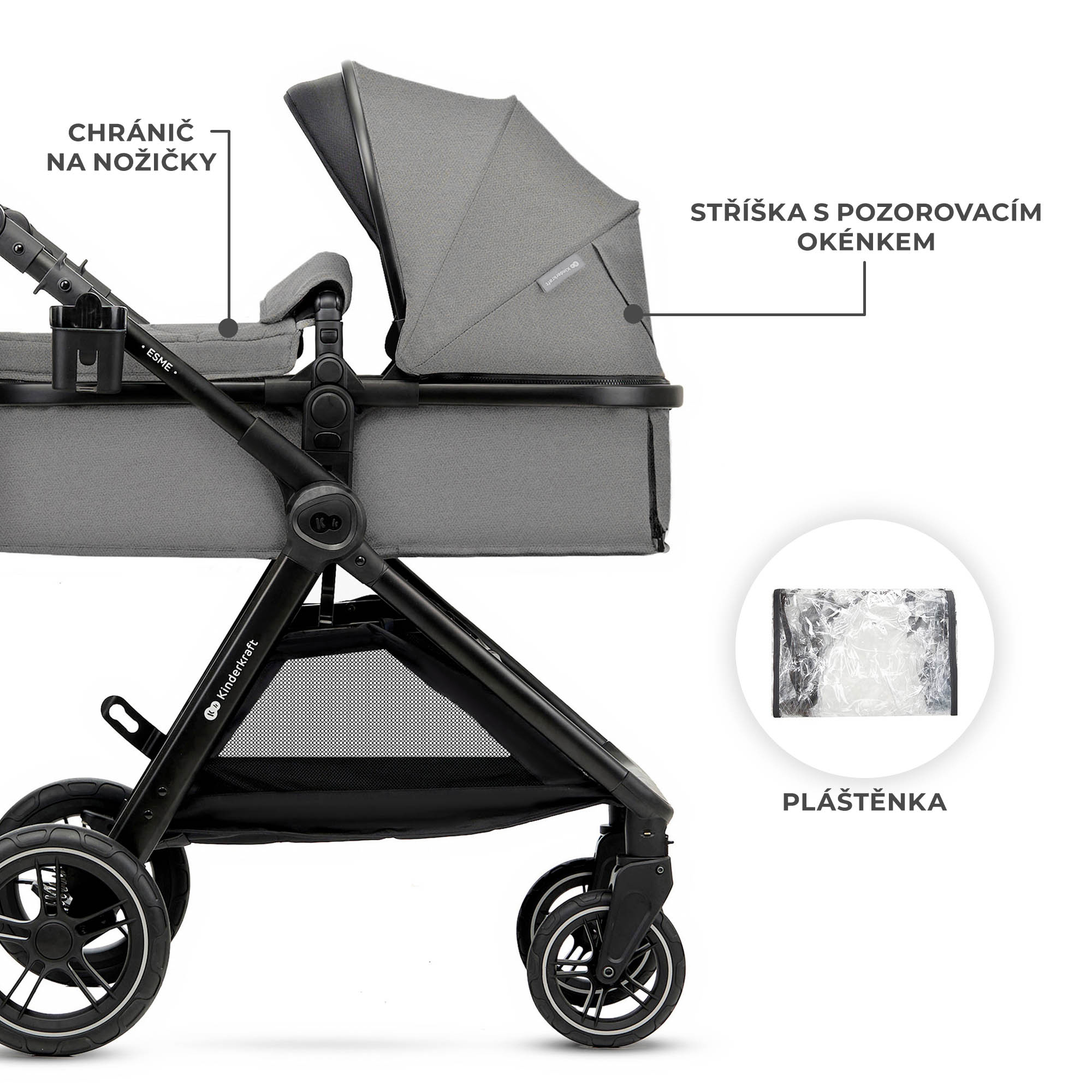 KINDERKRAFT Kočík kombinovaný 3v1 Esme Pro Moonlight Grey