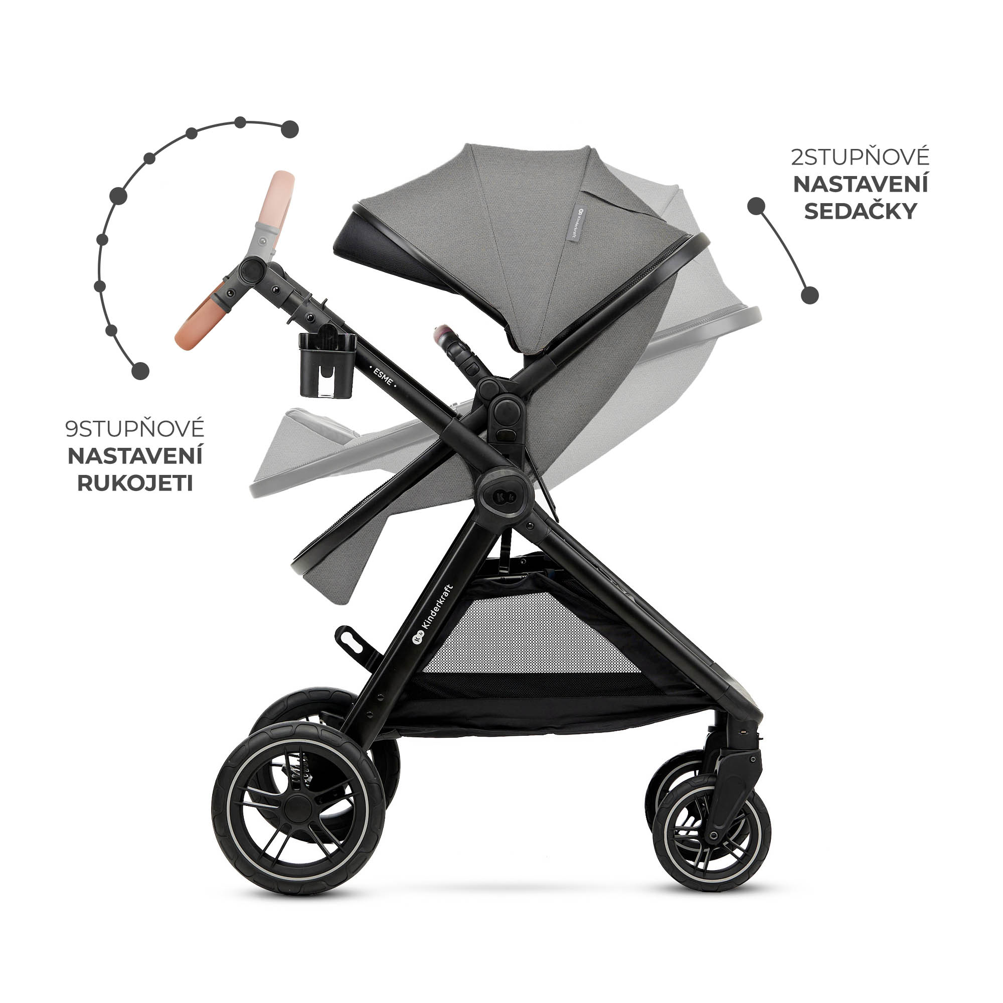 KINDERKRAFT Kočík kombinovaný 3v1 Esme Pro Moonlight Grey